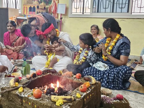 Devotees gathered for a fire sacrifice