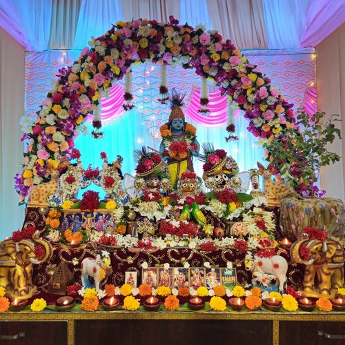 Festival altar with floral arch